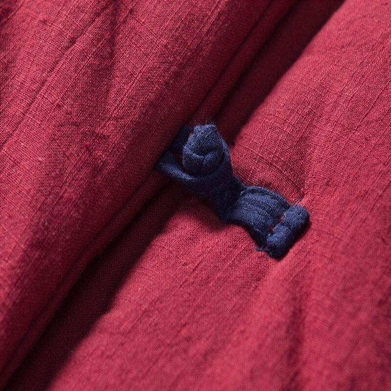 Johnature Casacos femininos vintage de manga comprida, bolsos de inverno, algodão, linho, cor sólida, soltos, parkas femininas