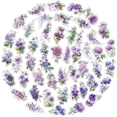 Boutique 50 Romantic Purple Flowers Transparent Waterproof Stickers DIY Decorative Mobile Phone Case Wishing Bottle Glass Water Cup