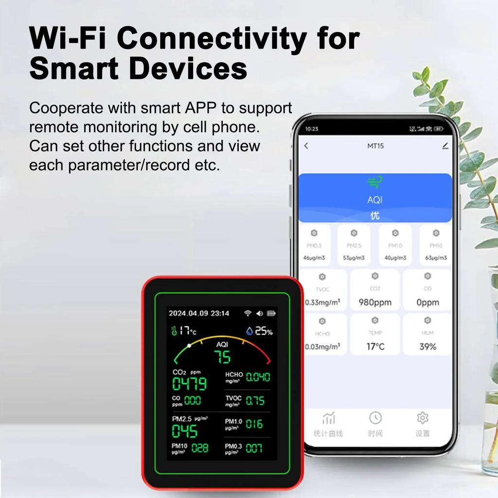 15-in-1 Air Quality Monitor Tuya WiFi CO/CO2/HCHO/TVOC/AQI/PM0.3/PM1.0/PM2.5/PM10/Temperature/Humidity/AQI Air Quality Tester