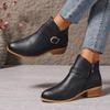 Fashion Women's oversized short round-toe side zipper ankle boots, 2025 model, thick-heeled fashion boots