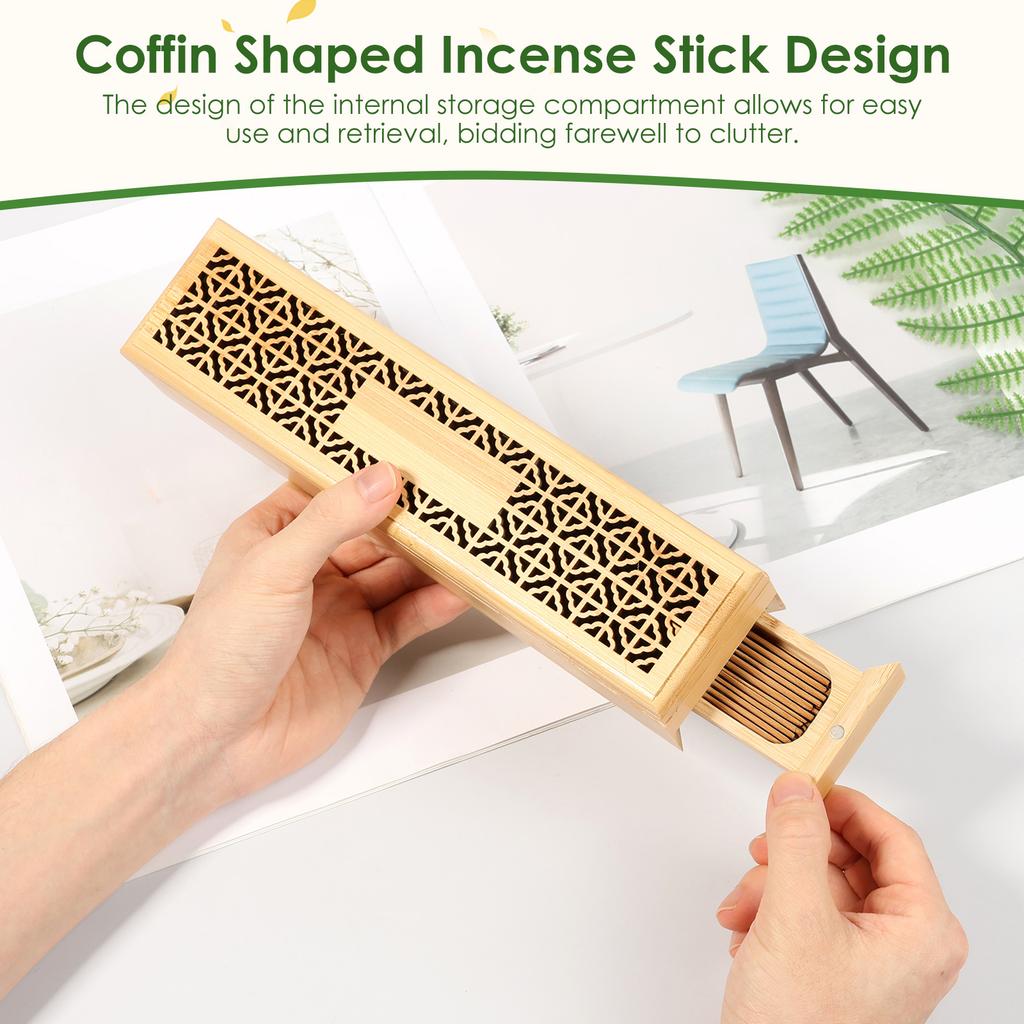 2Pcs Bamboo Incense Holder Burner Coffin Incense Holder with Storage for Stick for Yoga Room/Bedroom/Study Room/Office