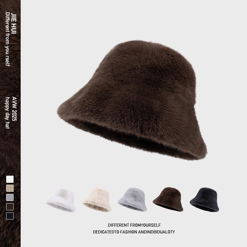 Korean Internet celebrity imitation fur hat women winter thickened warm plush bucket hat imitation mink basin hat cold protection ear
