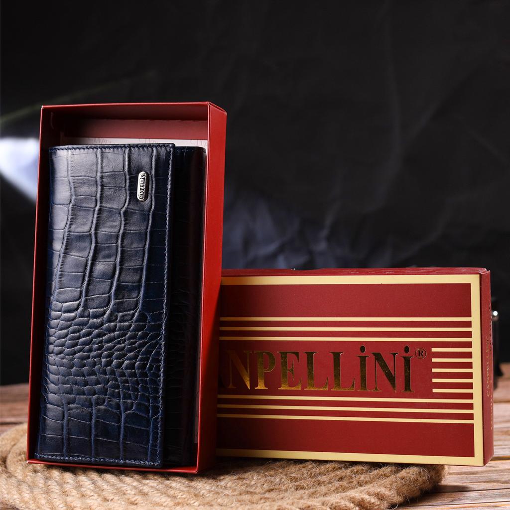 Niezawodny damski portfel ze skarbonką z prawdziwej teksturowanej skóry CANPELLINI Wallet 21531 Blue