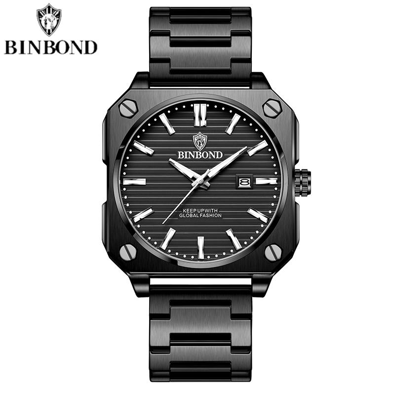 

Fashion Square Business Мужские кварцевые часы Водонепроницаемые Светящиеся Календари Роскошные Наручные Часы с Ремешком Из Нержавеющей Стали Подарки для Мужчин чёрный