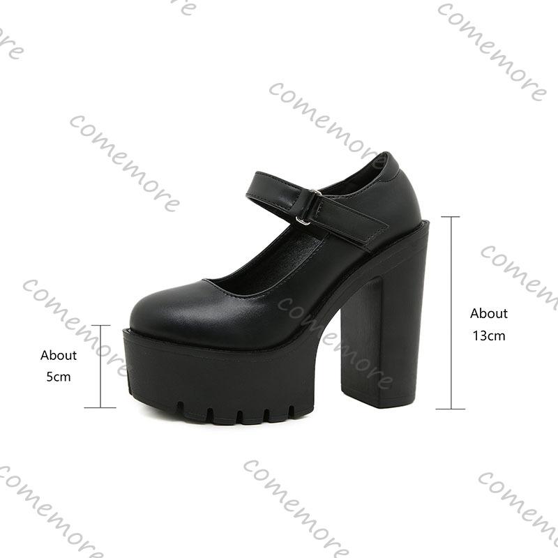 Fashion Comemore New Super High Heels Women's Shoes Black Shallow Soft Leather Pumps for Women Platform Chunky Heeled Dress Single Shoes