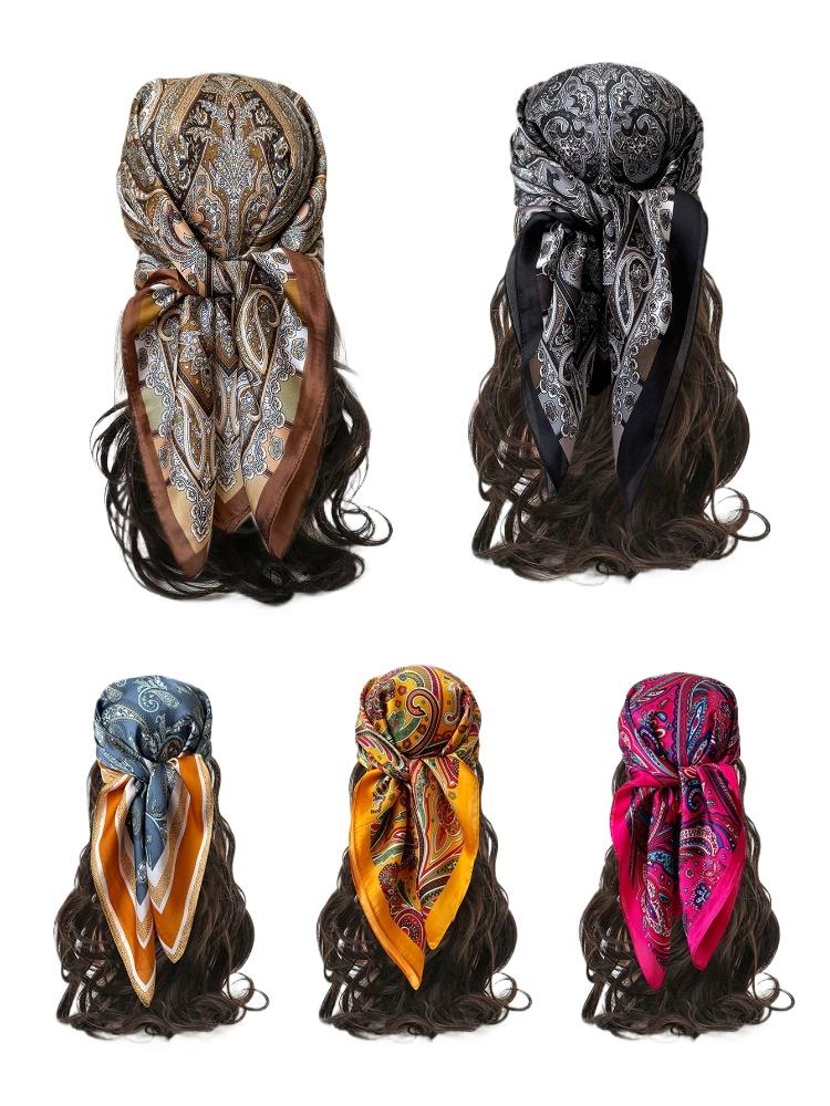 Yto Scarf Women's Luxury Print Imitation Silk Square Scarf Spring Neck Tie Shawl Wraps Hair Hand Wrist Headkercheif Hijab Bandana 70Cm