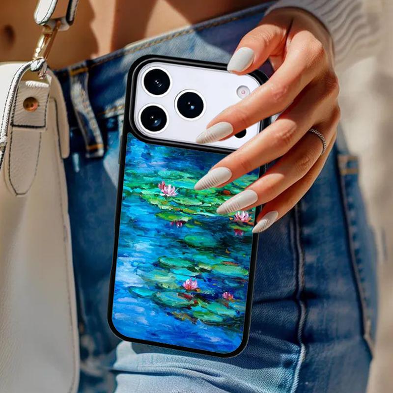 Monet Garden Lotus Phone Case For iPhone 17 Air 14 15 13 12 Max Cover For Apple 16e 11 Pro Max Plus Coque