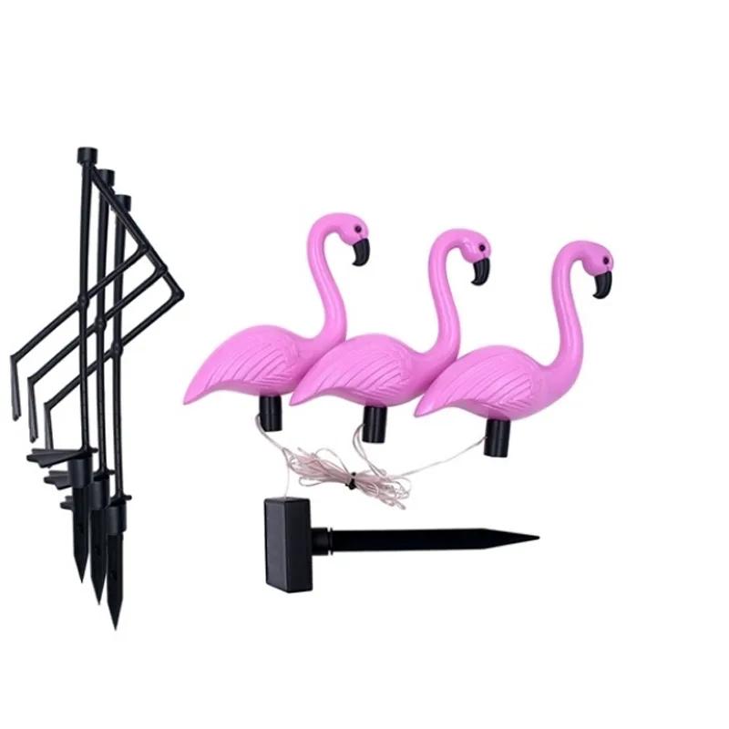 New 3 Pcs/set Waterproof LED Solar Lawn Lighting Flamingo Pattern White Light for Outdoor Garden