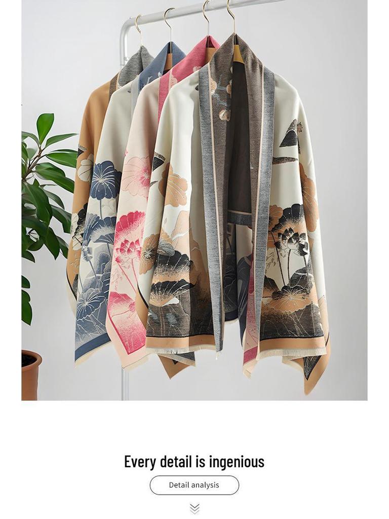 Double-Sided Women's Winter Ink Painting Snood: Imitation Cashmere Scarf for Air-Conditioned Rooms.