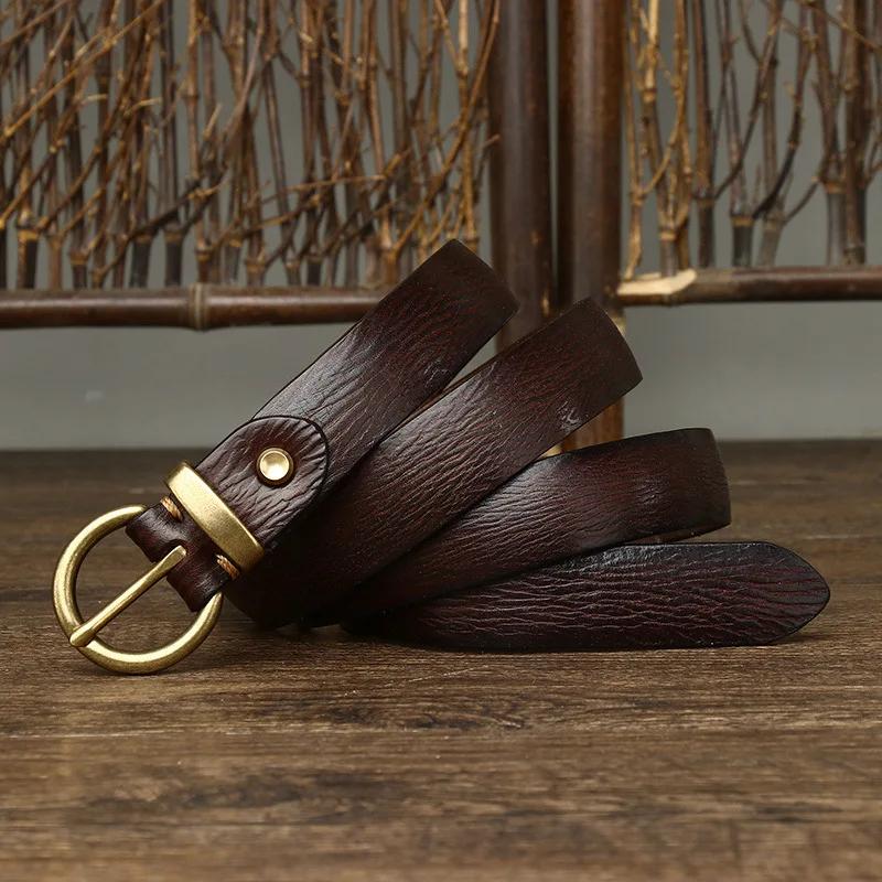 2.4cm Female Real Genuine Leather Belt Copper Pin Buckle Women Wild Cowskin Belts Fashion Simple Waist Jeans Strap