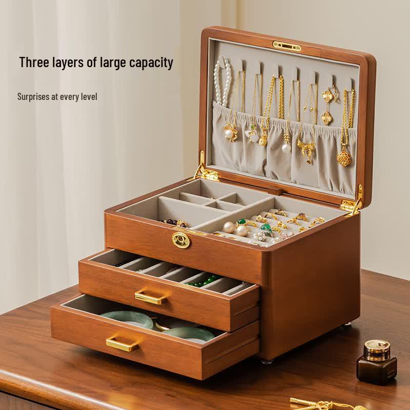 Luxury Solid Wood Jewelry Storage Box with Lock