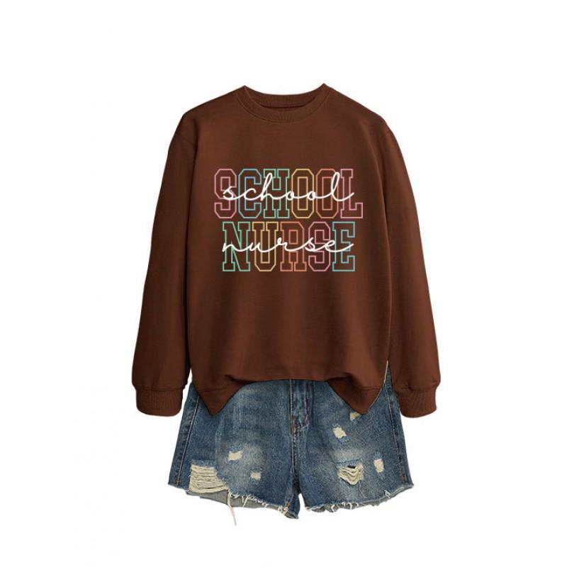 Womens Casual Long Sleeve Hoodie Sweatshirt With Print Design Loose Fit Cotton Blend Office Chic Style