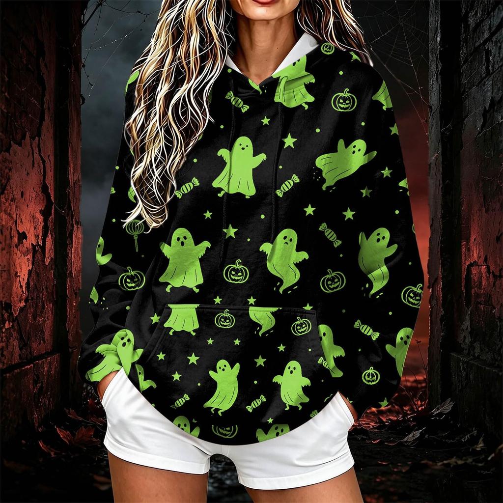 Women's Halloween Print Hoodie Pullover for Casual Everyday Wear