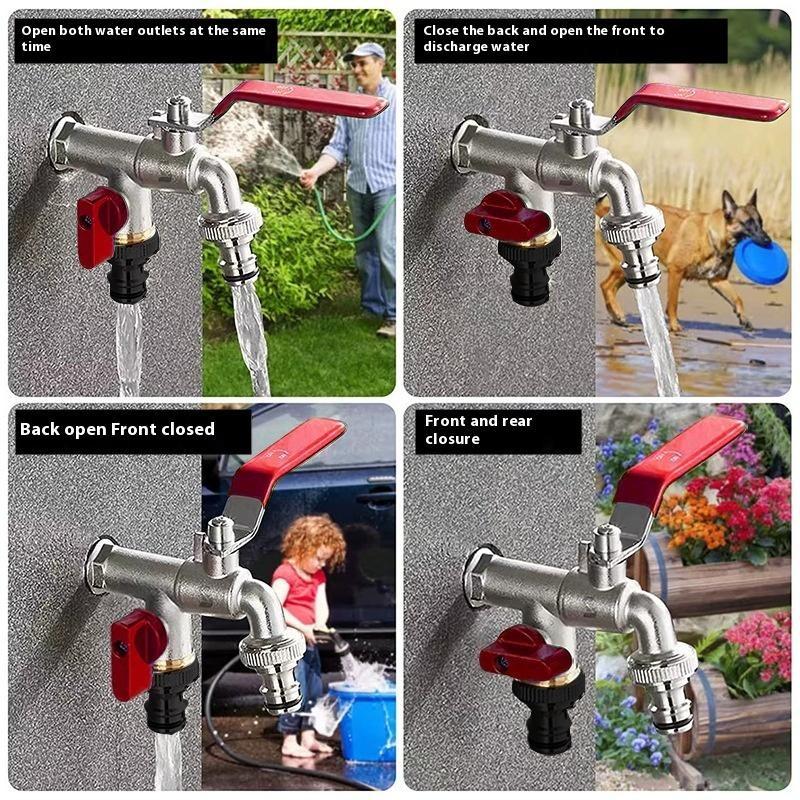Brass Dual Outlet Faucet 1/2'' Threaded Connection Multifunctional Durable for School Dormitory Sink Use