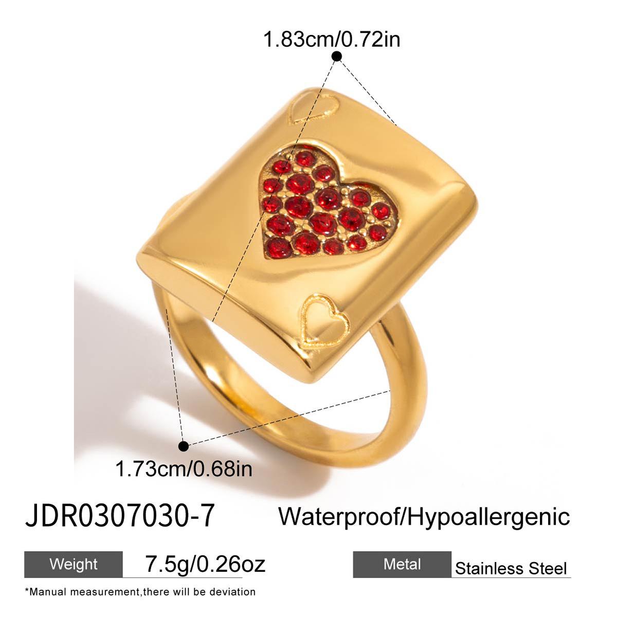 Minimalist style 18K niche high-end zircon playing card hearts rich ring jewelry