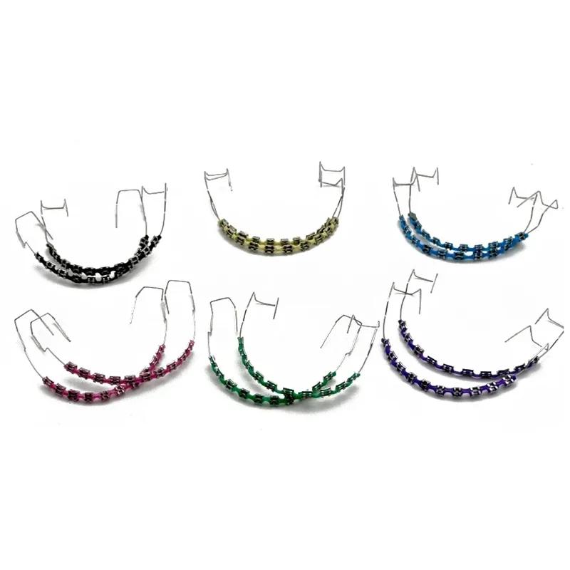 1pair Dental Fake Braces Colorful Brackets for Teeth Temporary Metal Wires Metal Bracket Orthodontic Ligature Ties