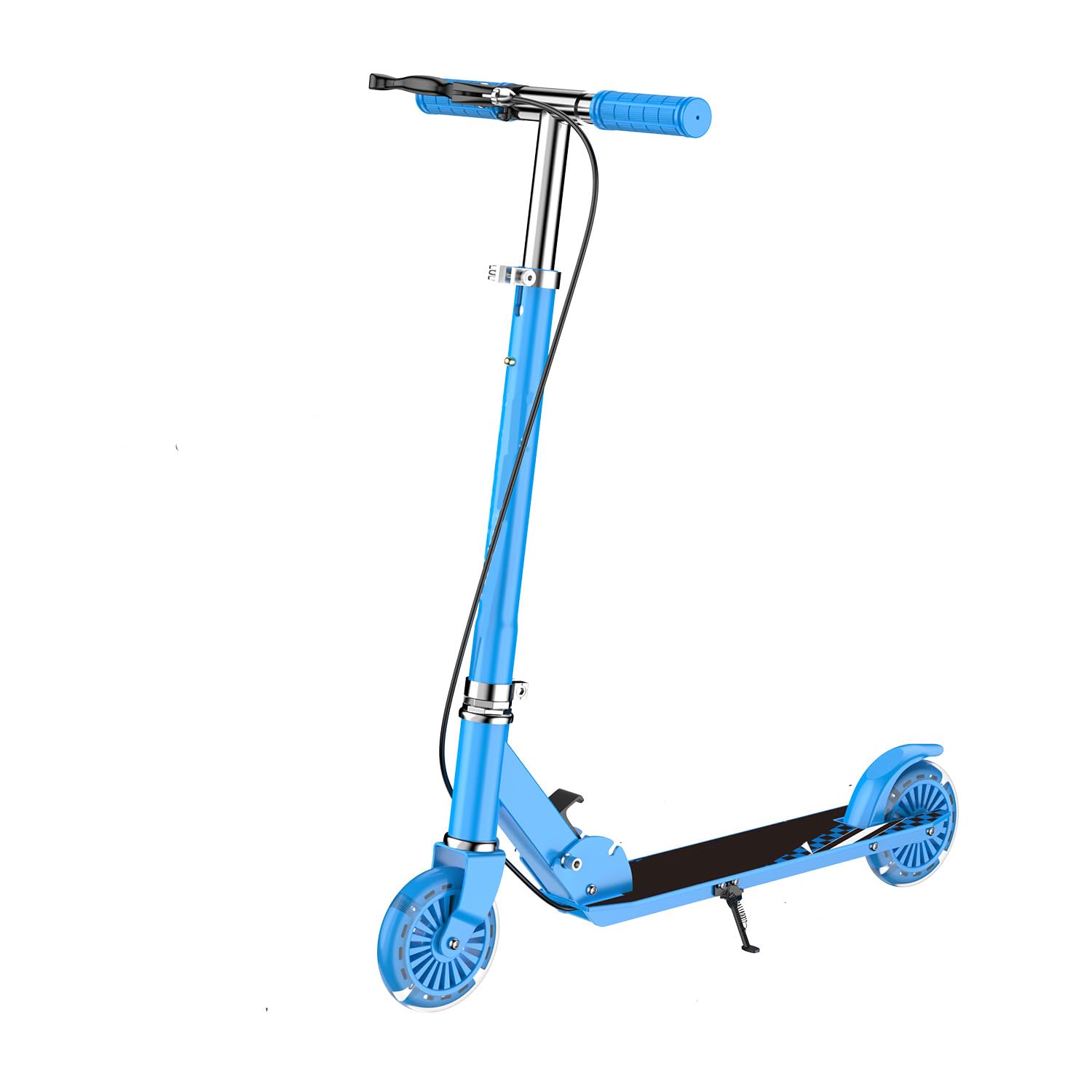 

Детский самокат кикборд по росту, со светящейся светодиодной стойкой, управлением направлением, грузоподъемностью, подходит для улицы, с тормозами, подарок KAYUSO для детей, 3-уровневая регулировка, синий