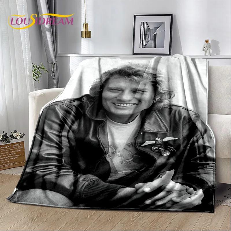3D-Druck Johnny Hallyday Rockstar Weiche Flanelldecke für Betten Schlafzimmer Sofa Picknick, Überwurfdecke für Draußen Freizeit Geschenk