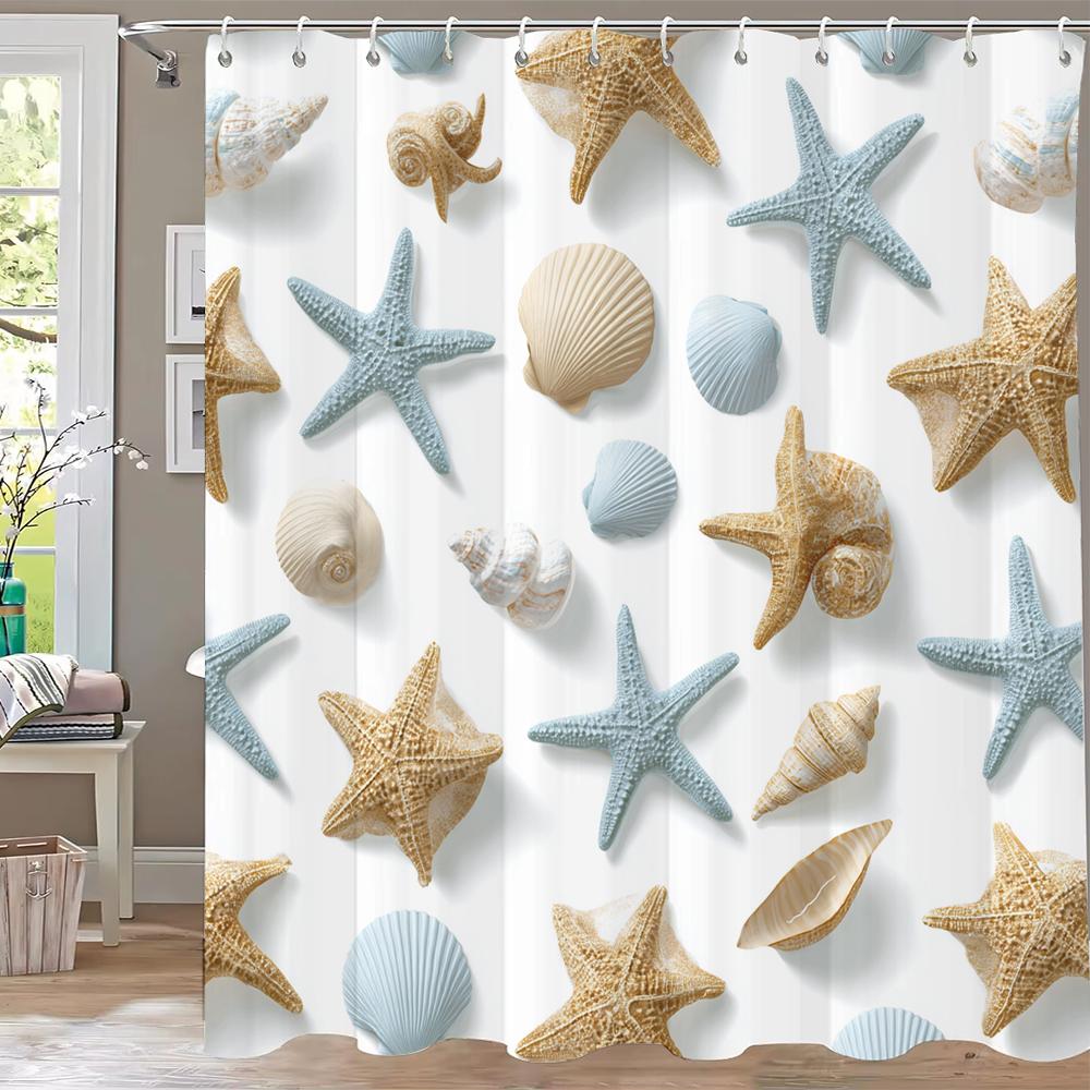 Sea Shell Starfish Style Shower Curtain 3D Printing Fabric Ocean Turtle Bathroom Curtains For Home Decoration Curtain With Hooks