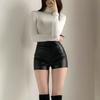 Damen Petite High Waist Bodycon Super Kurze Oberbekleidung PU-Leder Shorts Herbst Frühling Mini-Shorts Vielseitig Slim Fit Heiß Hosen