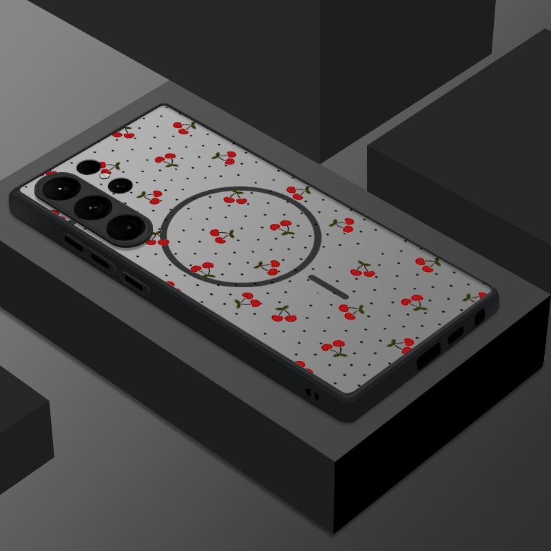 Magnetic Red Cherry Pattern Case For Samsung Galaxy S25 Edge S24 S23 S22 Ultra Plus S21 S24 FE For Magsafe Matte Hard PC Cover