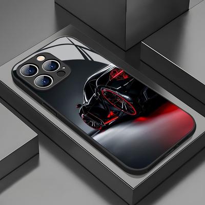 Black Cool Car Pattern Glass Material Phone Case For iPhone 17 Pro Max 11 12 13 14 15 16 Pro 16E 17Air 7 8 15 Plus XR XS X Cover