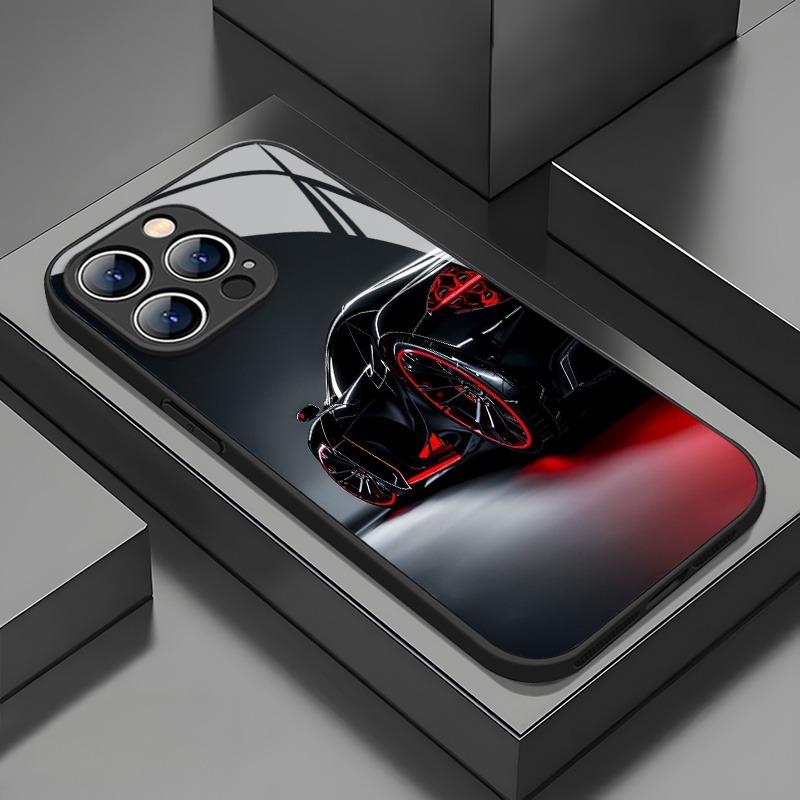 Carcasă Telefon Material Sticlă Model Cool Negru Mașină Pentru iPhone 17 Pro Max 11 12 13 14 15 16 Pro 16E 17Air 7 8 15 Plus XR XS X