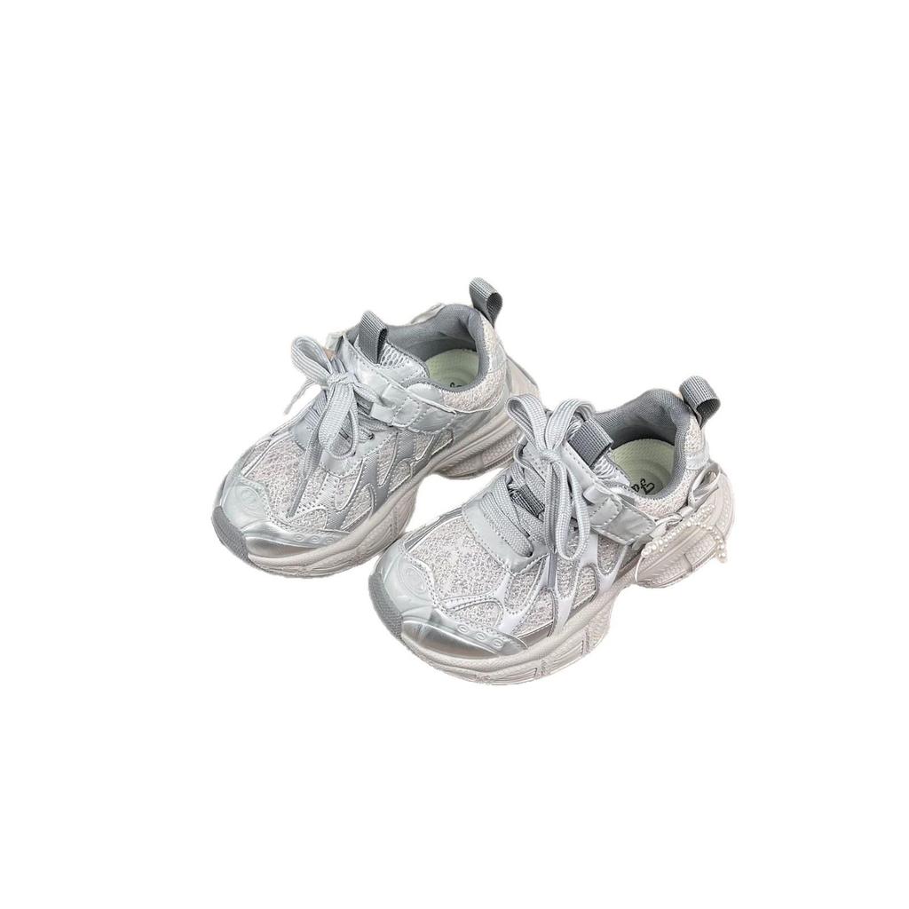 Kids' Stylish Rhinestone Running Shoes - Lightweight, Breathable Korean Style for Girls (Spring/Autumn 2026)