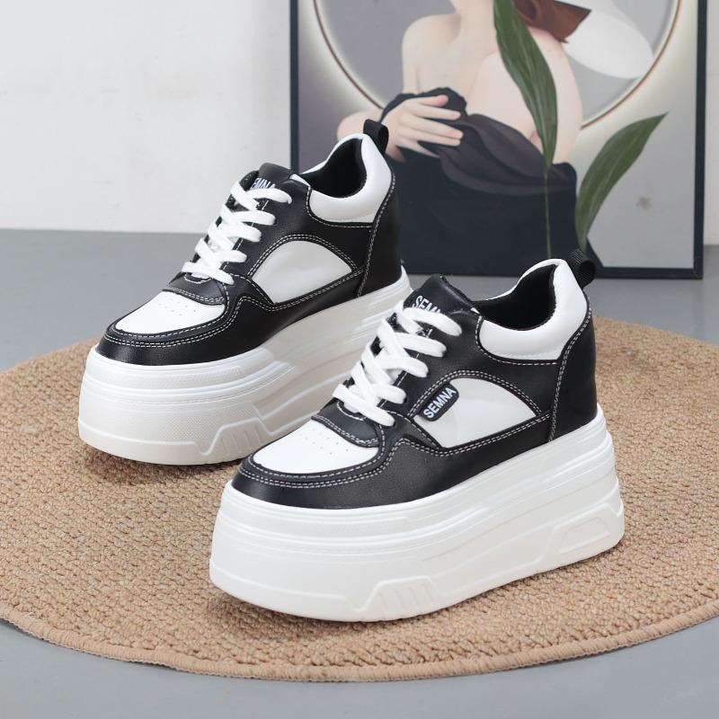 Fashion 10CM Microfiber Leather Vulcanize Women Casual Platform Wedge Chunky Sneakers Spring Autumn Shoes Size 34-40