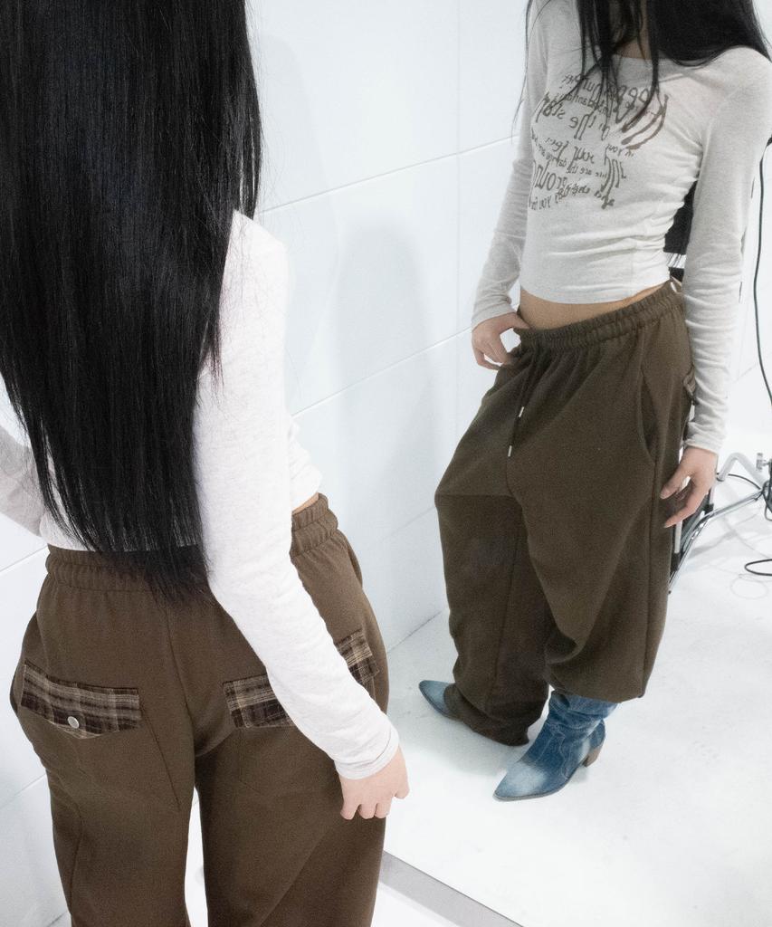 CHICKS Check Point Balloon Sweatpants Brown