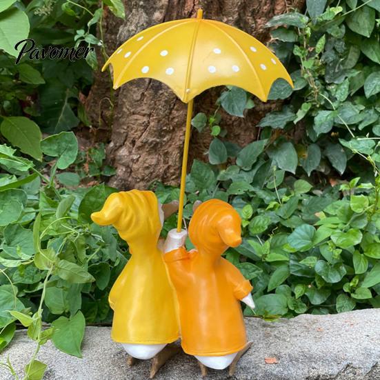 Resin Duck Statue Holding Umbrella Outdoor Garden Yard Yellow Weather-resistant Figurine Animal Sculpture Home Office Decoration Ornament Decor