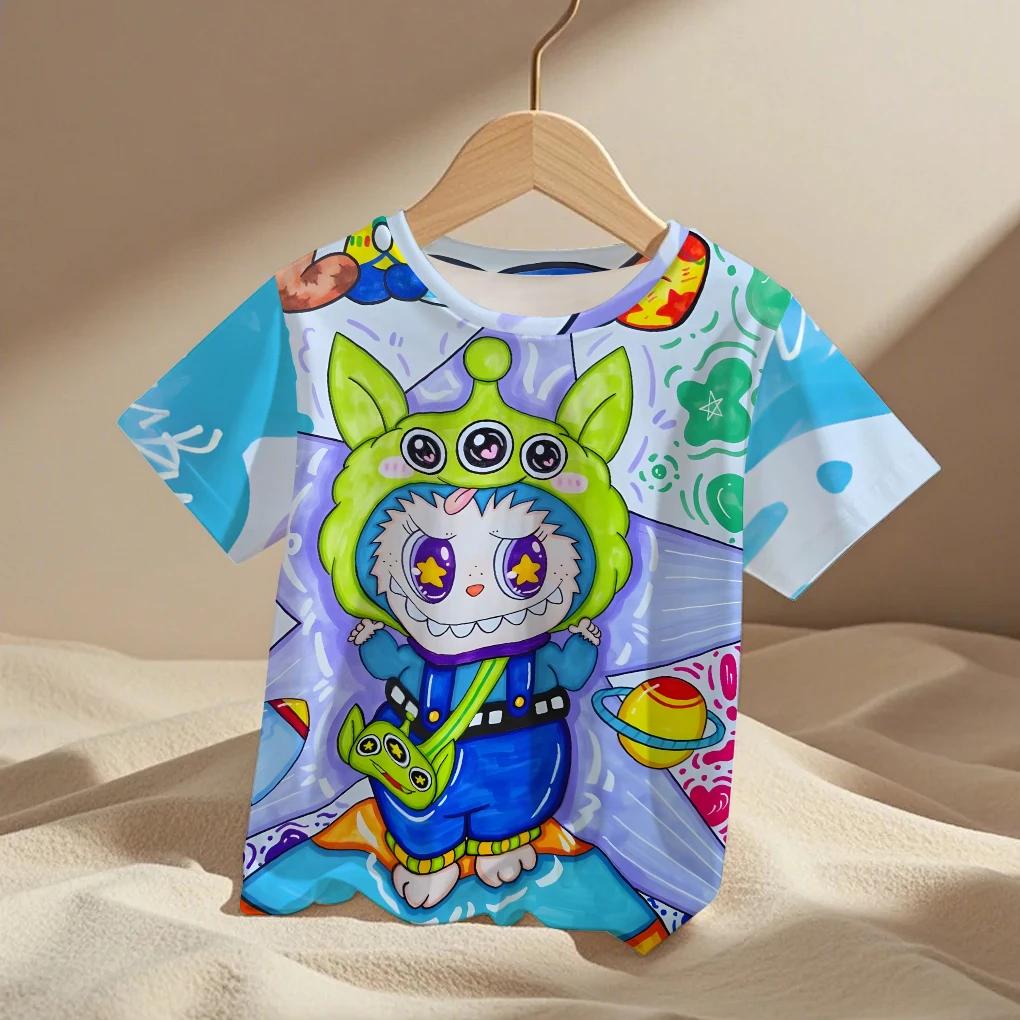 Kawaii Labubu Cartoon Anime Kids T-Shirts 3D Print Streetwear Boy Girls Child Clothing
