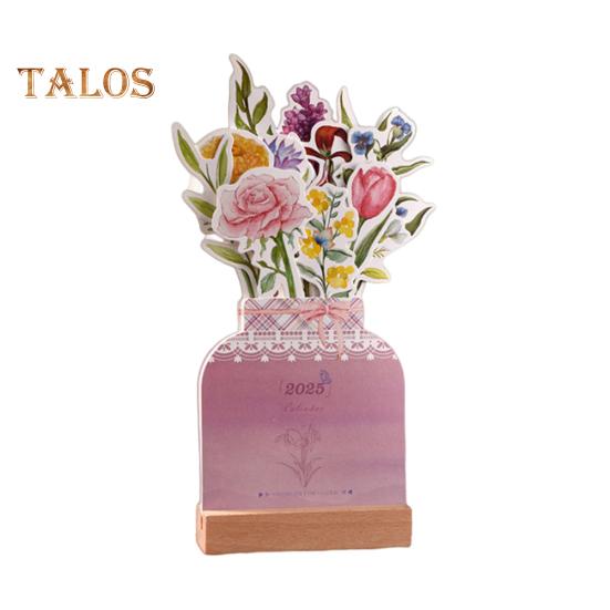 

Календарь с цветами на 2025 год с деревянной основой, уникальная ваза в форме бумажного материала, настольный календарь, закладка, открытка, настенный декор 5