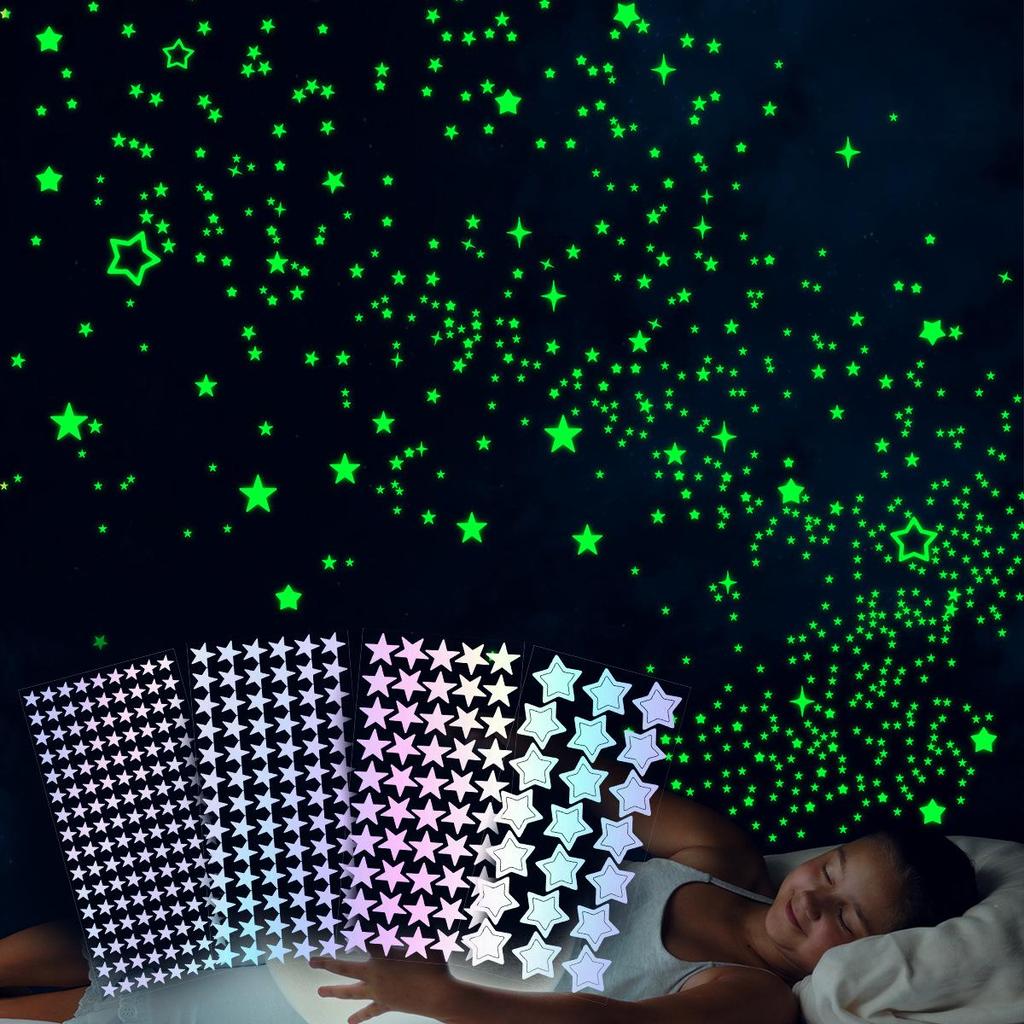 Iridescent Glow-in-the-Dark Star Stickers for Kids' Room, Bedroom, Party, or Window Decoration