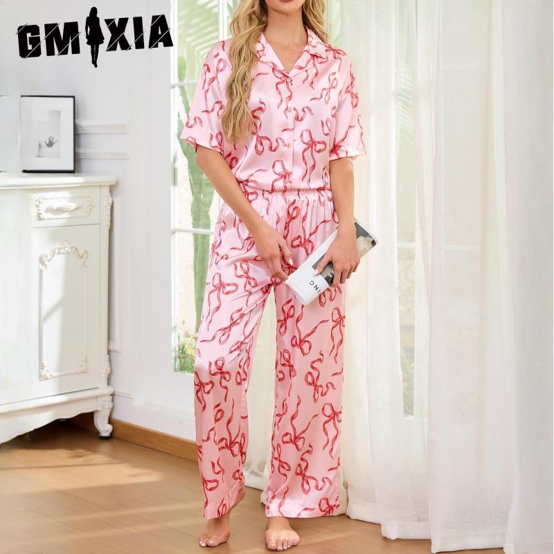 GMXIA Pijamale de Lux Ușor Avansat Femei Primăvară și Toamnă Mătase de Gheață Cămașă cu Mânecă Scurtă Pantaloni Costum Haine de Casă