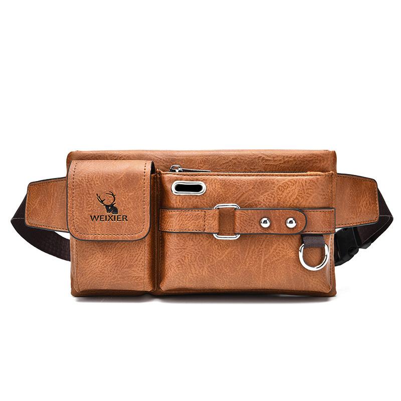 WEIXIER Sac à bandoulière pour hommes, sac diagonal d'extérieur, sac de poitrine pour téléphone portable, sac de hanche multifonctionnel, sac de poitrine en cuir PU
