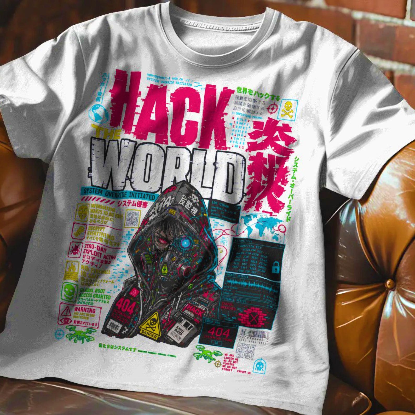 Hacker Graphic Tee with dystopian cyber print for software developers and network engineers XL