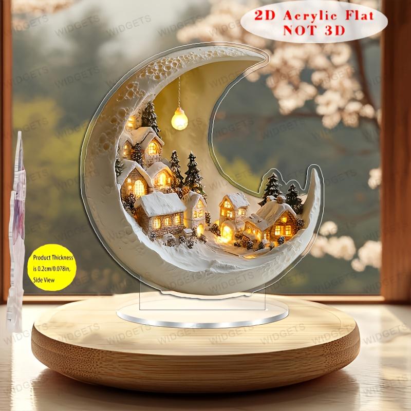 

2D Flat Acrylic Moon City Decoration, Indoor and Outdoor Decoration - No Battery/electricity Required, Free Day Decoration, Shop Decoration, 20*18cm