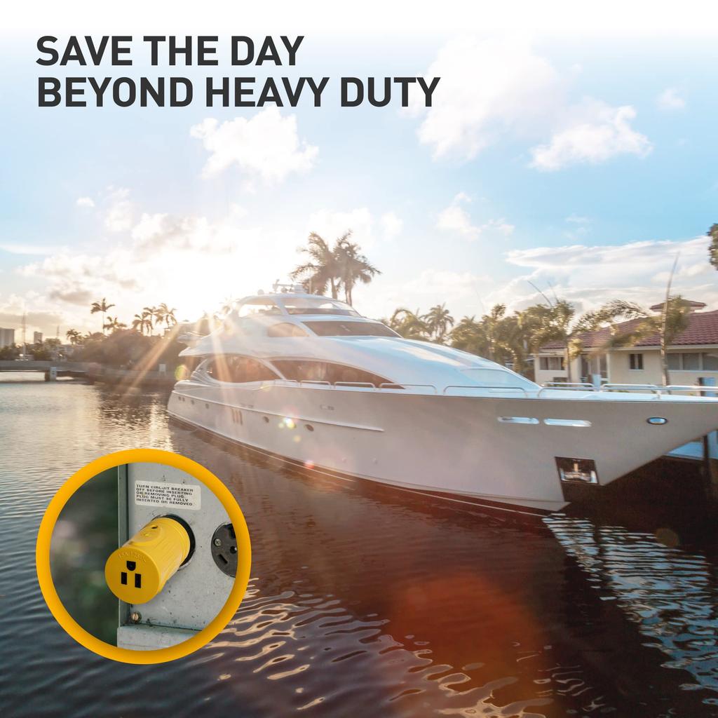 Marvine Cable Shore Power Adapter 30A Lock Male L5-30P to 15A5-15R Female (with LED) Display