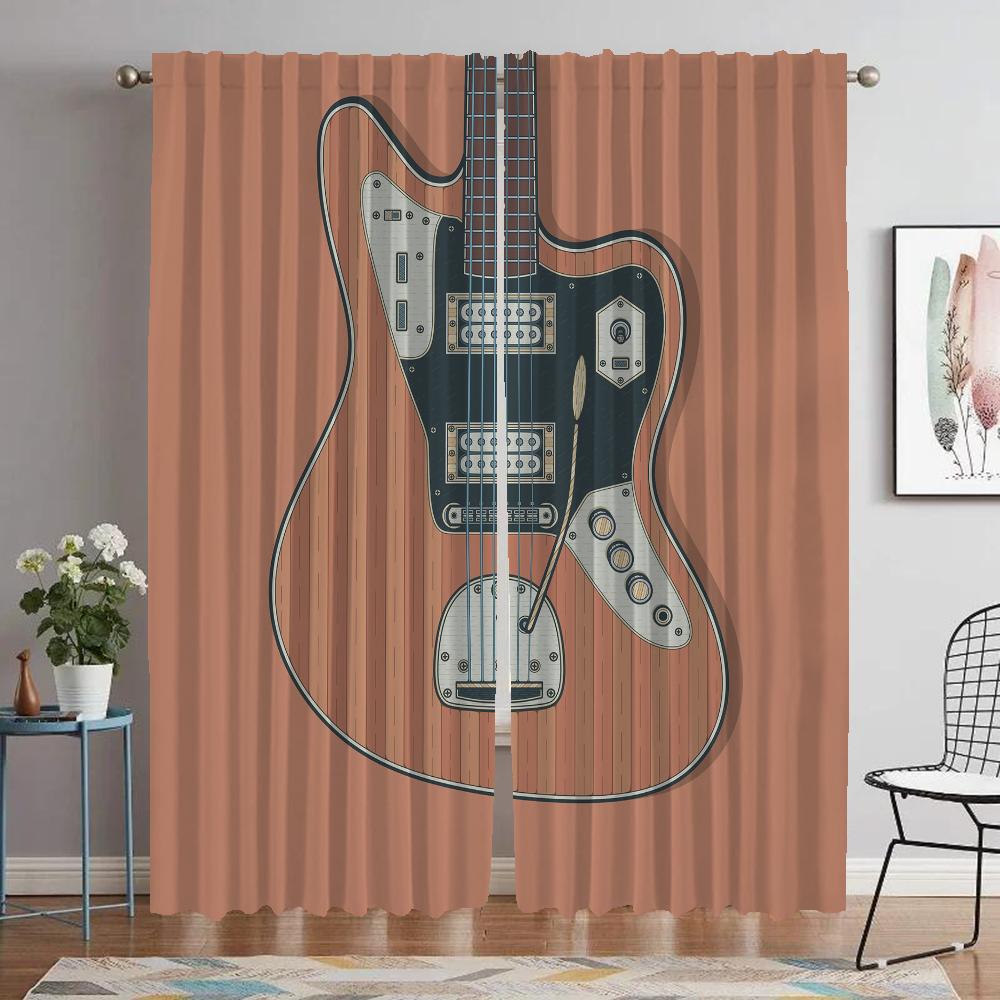 Guitar Pattern Curtains for Living Room Curtain Tulle for Bedroom Shades Home Interior Curtains 2 Pieces Halloween Decoration