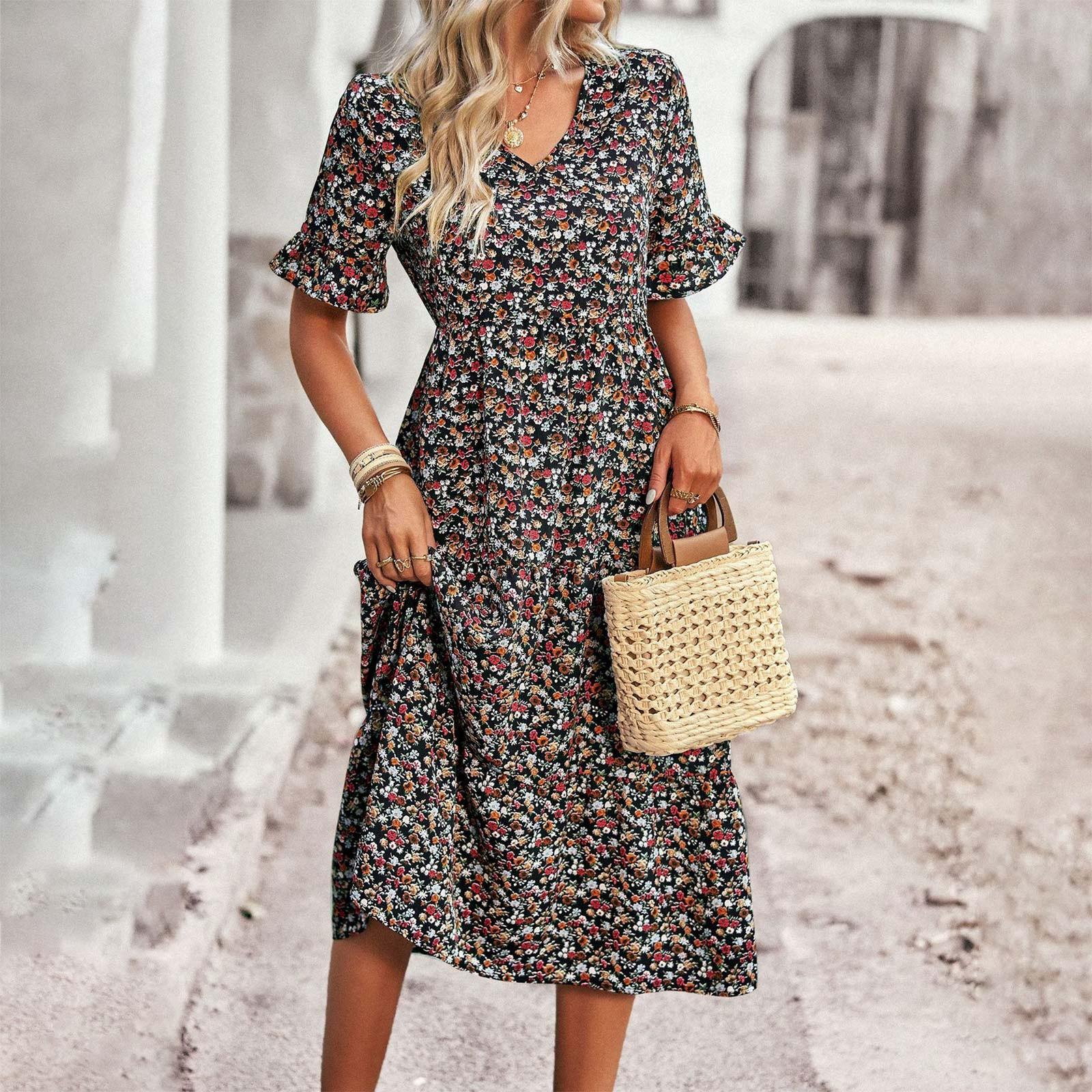 

Модное и сексуальное женское элегантное платье с v-образным вырезом, летние платья с короткими рукавами XL чёрный