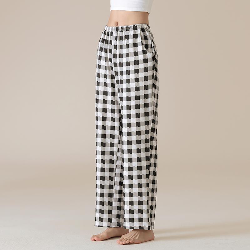 Damen High Waist Graue Baumwoll-Pyjamahose - Übergröße, Leichtgewicht, Gerades Bein, Vielseitig für Zuhause oder Outdoor