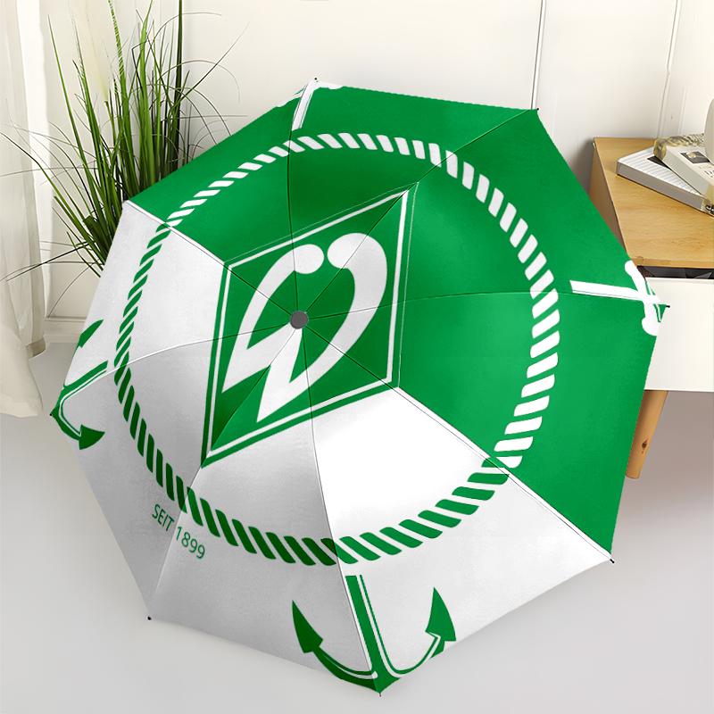 Werder Bremen LOGO Print Automatic Umbrella, 8 Rib Iron Frame, Plastic Handle, Suitable for Outdoor Travel &Daily , Ideal Gift
