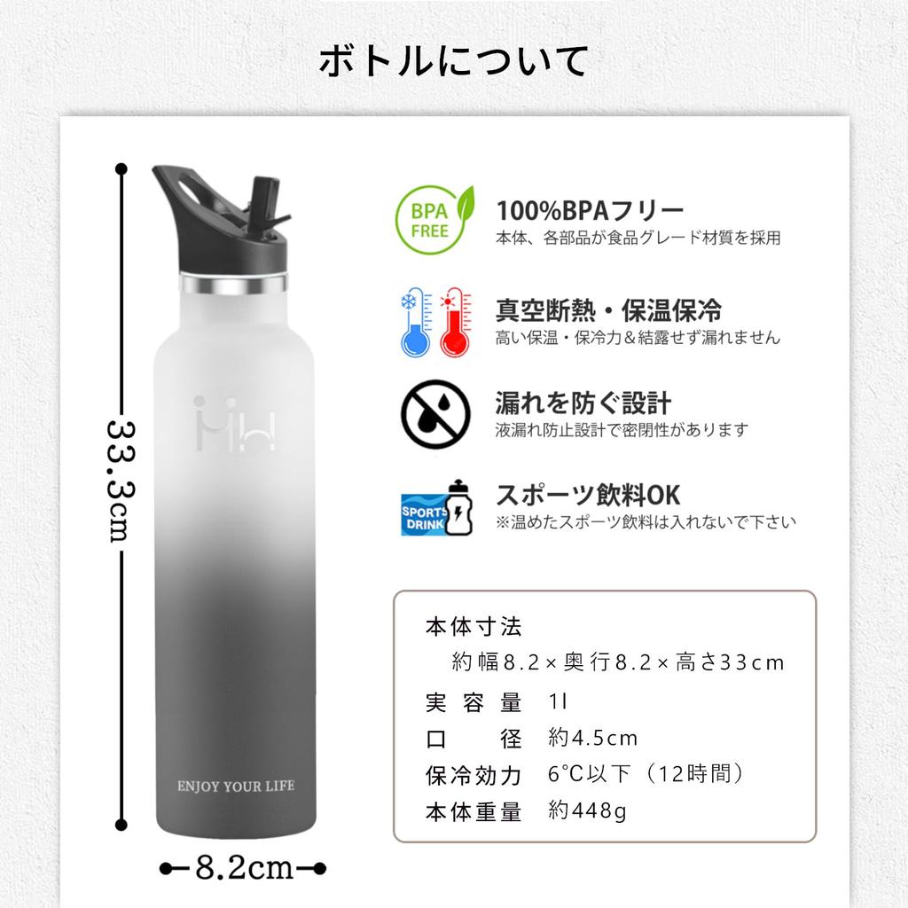 Vidory 1 Liter Large Capacity Thermos Stainless Steel Water Bottle with Vacuum Insulation and Ideal for Hot and Cold Carbonated and Easily Add