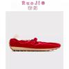 2025 new red Mary Jane women's shoes spring new pleated sports and leisure shoes retro ballet training shoes