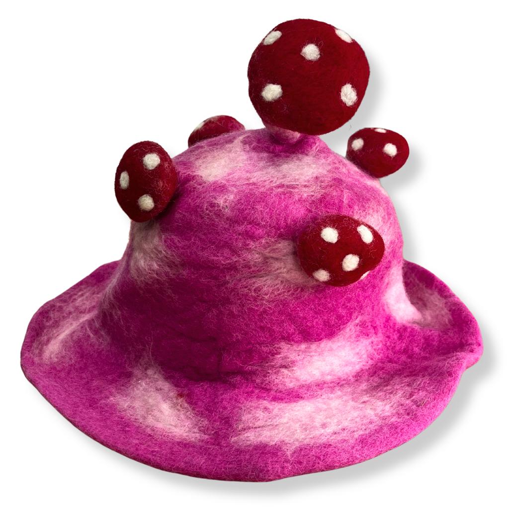 Felted Mushroom Hat – Shocking Pink