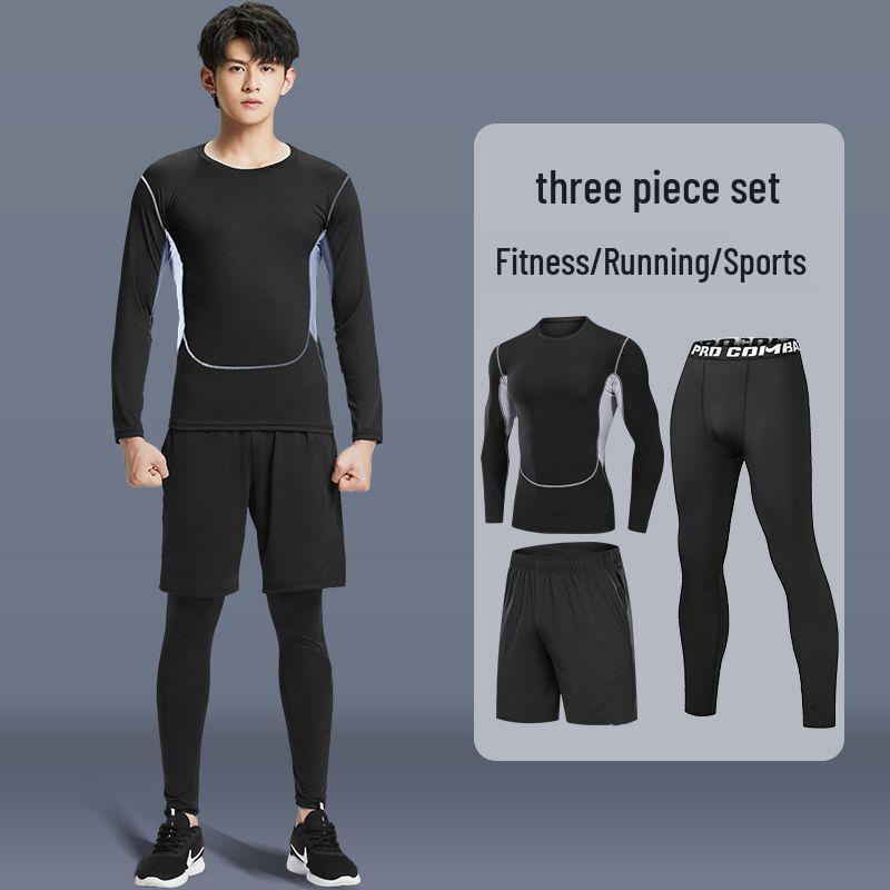 Pánské rychleschnoucí sportovní oblečení z ledového hedvábí s těsným střihem: Set s krátkým rukávem a pětibodovými kalhotami na letní fitness a běh