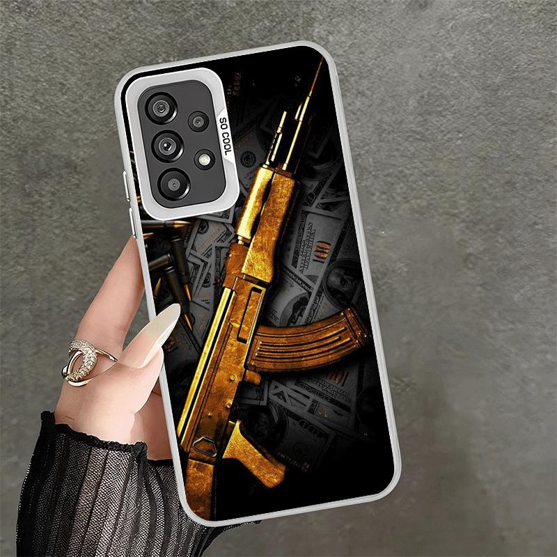 Goldene Waffenkugeln AK47 Pistole Weiche Handyhülle für Samsung A17 A16 A15 A14 A13 A57 A56 A55 A54 A53 A37 A36 A35 A34 A33 A26 A25 A2