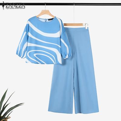 Women Print Blouse and Pants Casual Two Piece Sets
