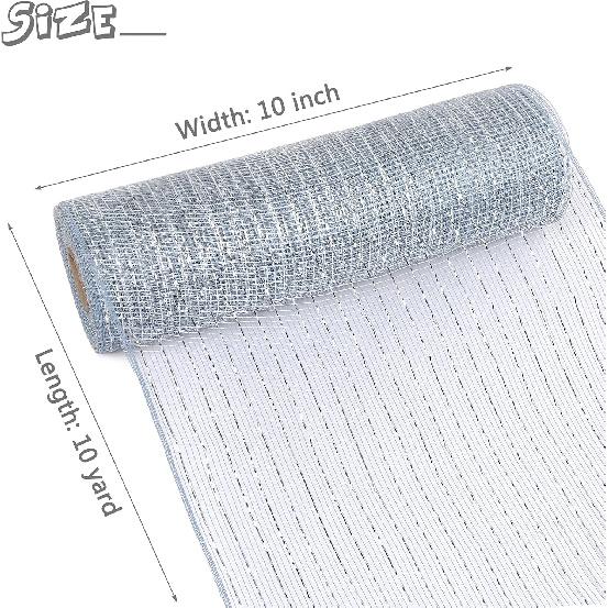 2 Pack Deco Mesh 10 Inch x 30 Feet Decor Mesh Ribbon with Metallic Foil Deco Mesh Wreath Supplies Ribbon Mesh Roll for Spring Wreaths, Craft, Party